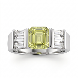 Yellow Emerald-Cut American Diamond Baguette Statement Ring in 925 Silver