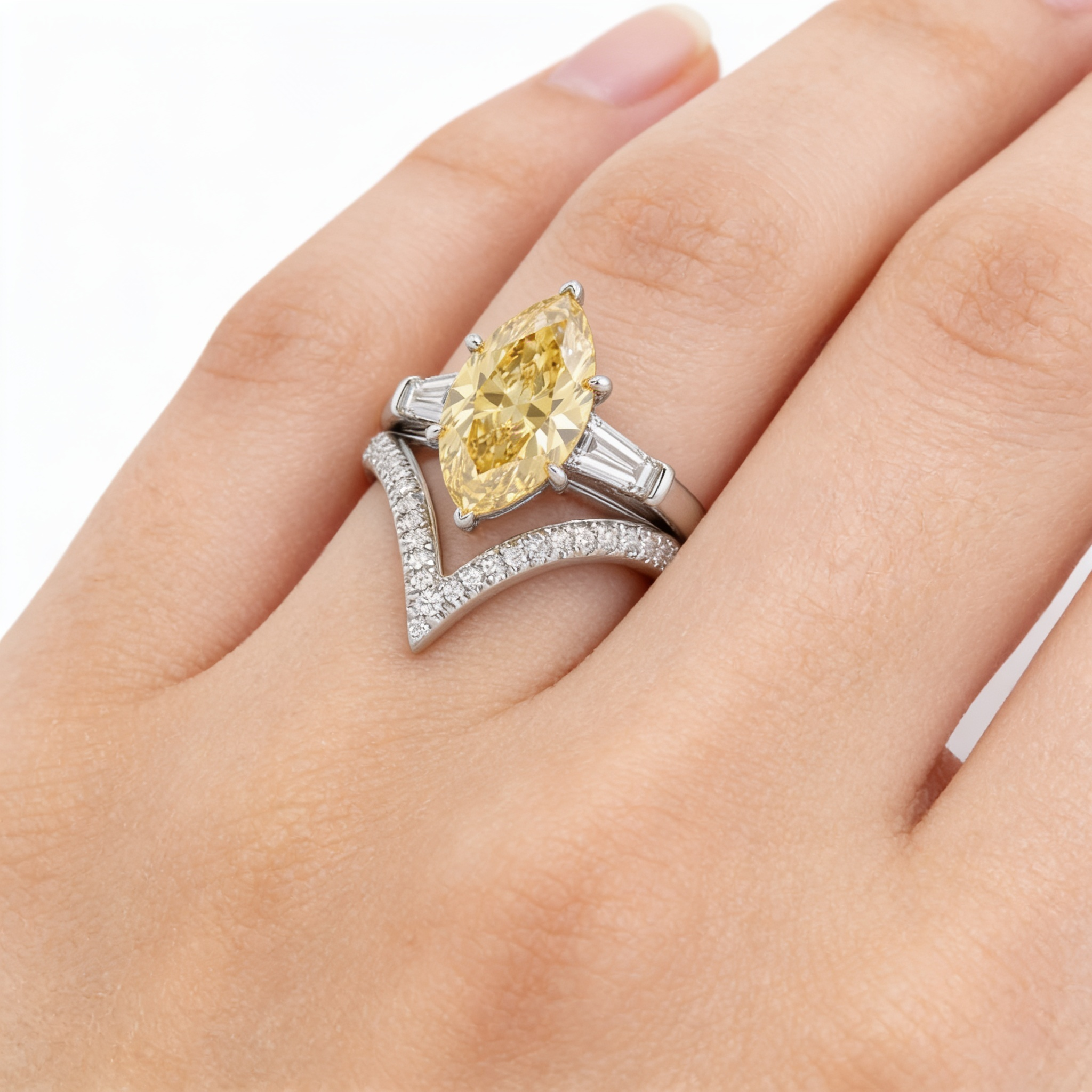 Yellow Marquise-Cut American Diamond Bridal Ring Set in 925 Silver Secondary image