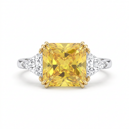 Yellow Radiant-Cut American Diamond Three-Stone Ring in 925 Silver