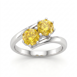 Yellow Round-Cut American Diamond Bypass Ring in 925 Silver
