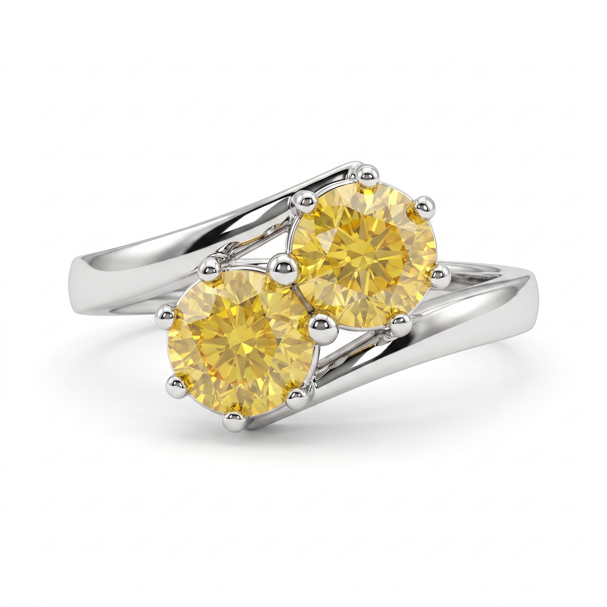 Yellow Round-Cut American Diamond Bypass Ring in 925 Silver