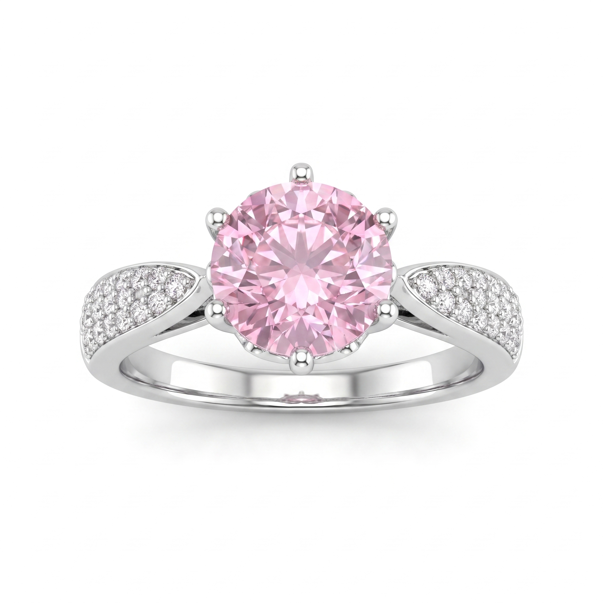 Pink Round-Cut American Diamond Solitaire Ring with Pavé Twist Band in 925 Silver Secondary image