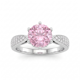 Pink Round-Cut American Diamond Solitaire Ring with Pavé Twist Band in 925 Silver
