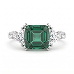 Emerald Green Asscher-Cut American Diamond Three-Stone Ring in 925 Silver