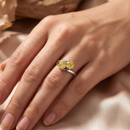 Yellow Round-Cut American Diamond Bypass Ring in 925 Silver