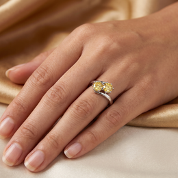 Yellow Round-Cut American Diamond Bypass Ring in 925 Silver