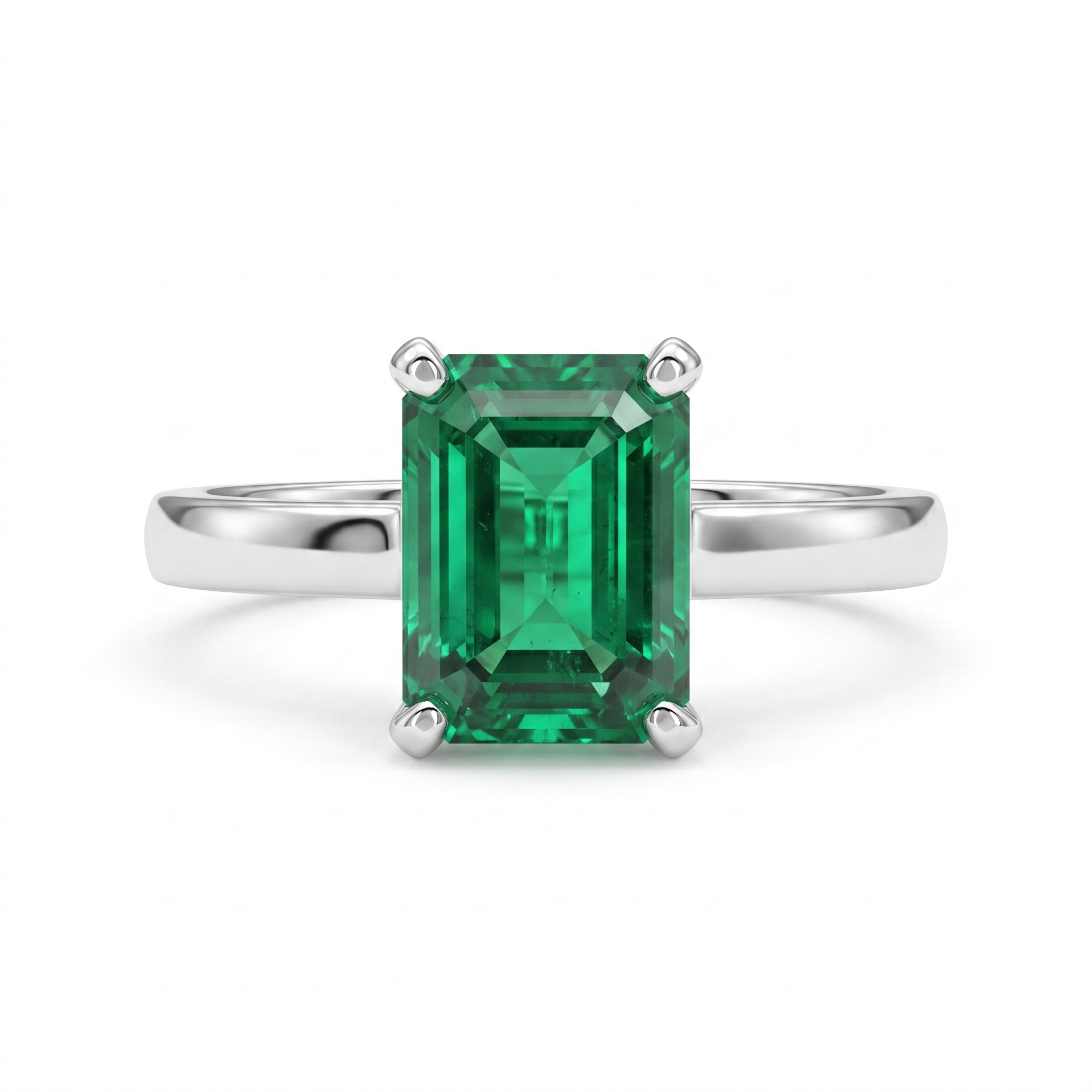 Emerald Green Emerald-Cut American Diamond Solitaire Ring in 925 Silver Secondary image