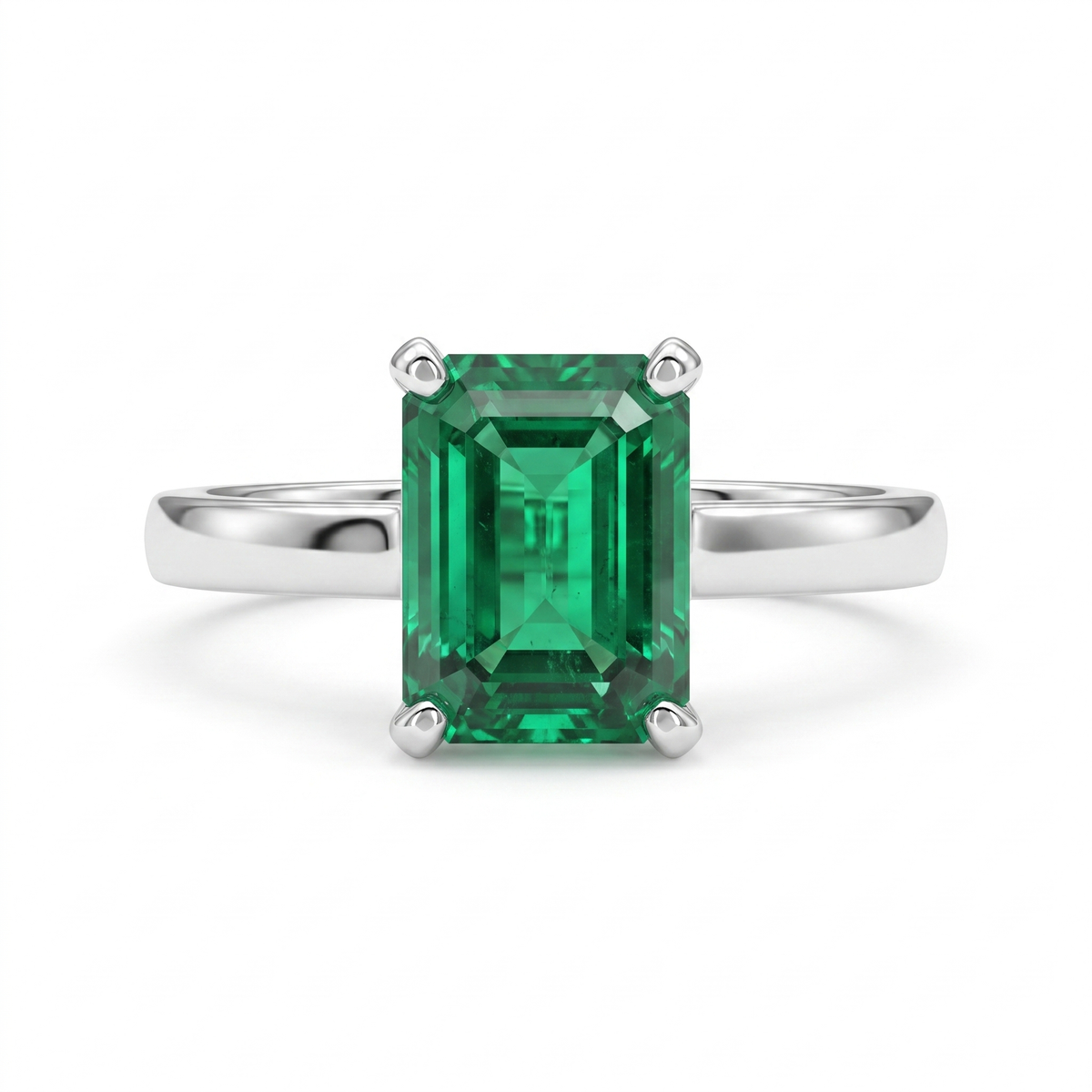 Emerald Green Emerald-Cut American Diamond Solitaire Ring in 925 Silver