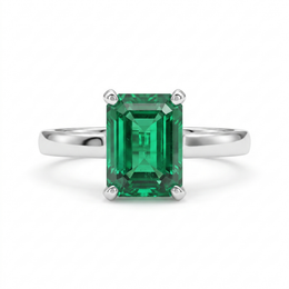 Emerald Green Emerald-Cut American Diamond Solitaire Ring in 925 Silver