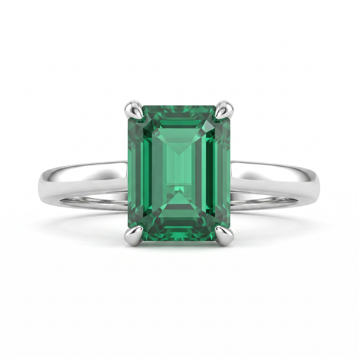 Emerald Green Emerald-Cut American Diamond Solitaire Ring in 925 Silver Main image