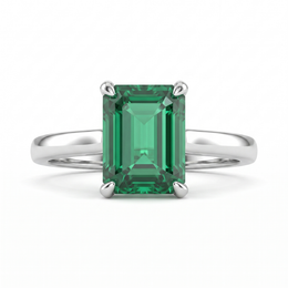 Emerald Green Emerald-Cut American Diamond Solitaire Ring in 925 Silver