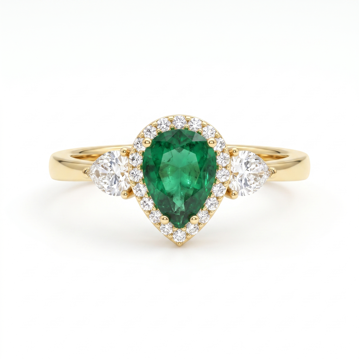 Pear-Cut Green Stone Halo Ring with American Diamond Accents in 925 Silver Main image