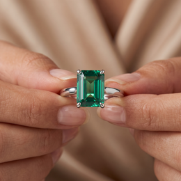 Emerald Green Emerald-Cut American Diamond Solitaire Ring in 925 Silver