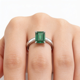 Emerald Green Emerald-Cut American Diamond Solitaire Ring in 925 Silver