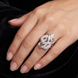 Sculptural White American Diamond Statement Ring with Round & Baguette Cuts in 925 Silver