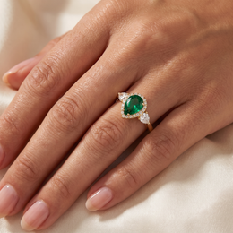 Pear-Cut Green Stone Halo Ring with American Diamond Accents in 925 Silver