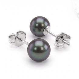 Black Pearl Stud Earrings in 925 Silver