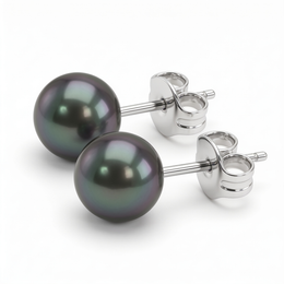 Black Pearl Stud Earrings in 925 Silver