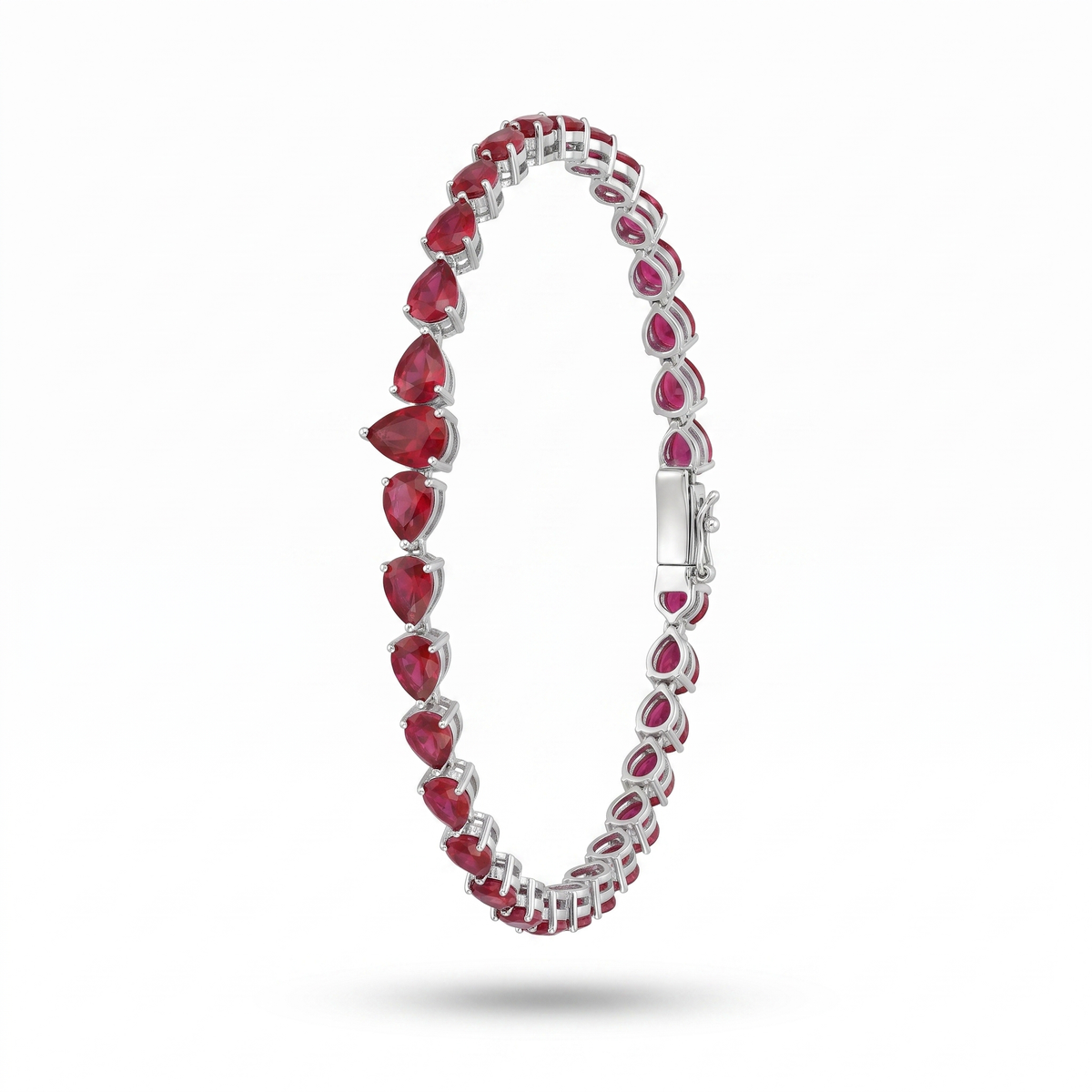 Red Pear-Cut American Diamond Tennis Bracelet in 925 Silver