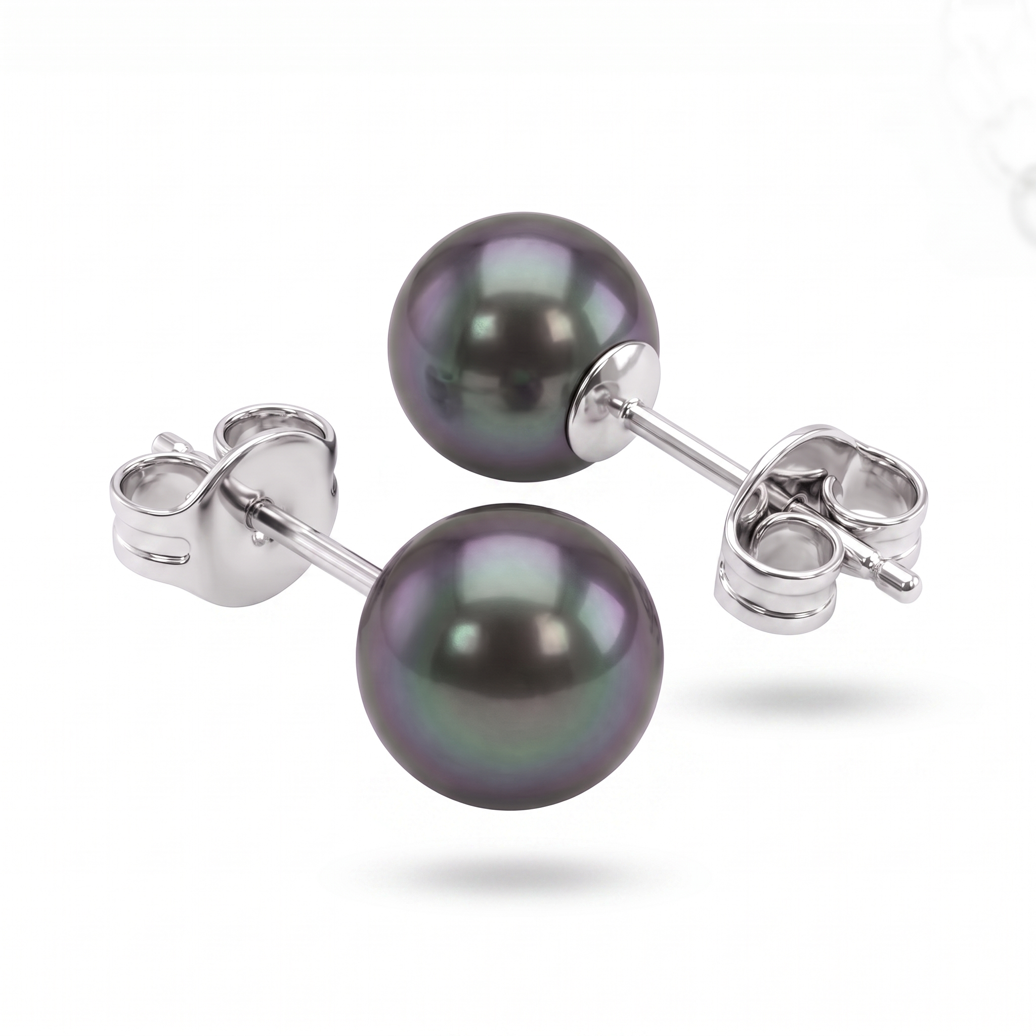 Black Pearl Stud Earrings in 925 Silver Secondary image
