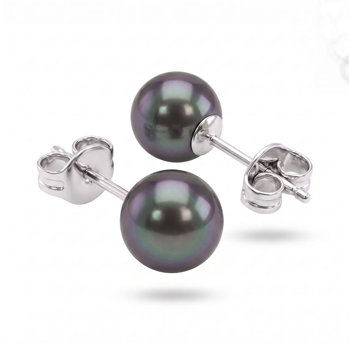 Black Pearl Stud Earrings in 925 Silver