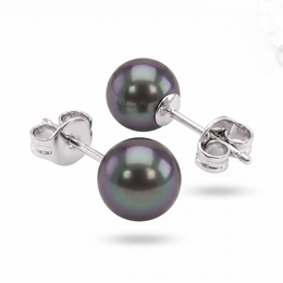 Black Pearl Stud Earrings in 925 Silver