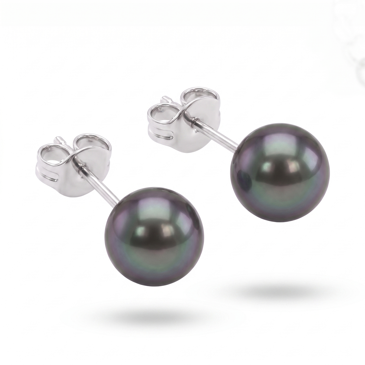 Black Pearl Stud Earrings in 925 Silver