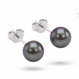 Black Pearl Stud Earrings in 925 Silver