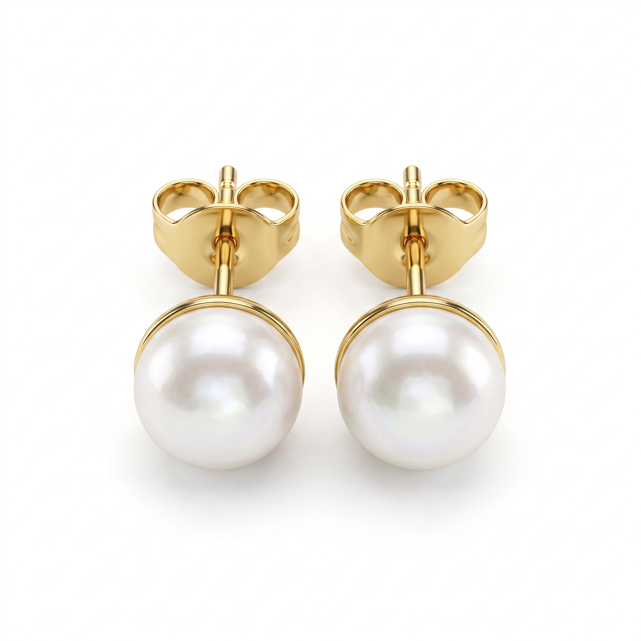 White Pearl Stud Earrings in Gold-Tone 925 Silver Secondary image