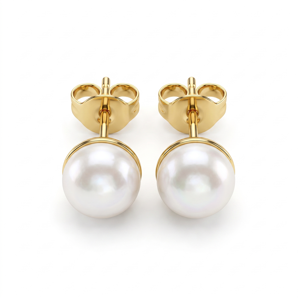 White Pearl Stud Earrings in Gold-Tone 925 Silver
