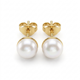 White Pearl Stud Earrings in Gold-Tone 925 Silver