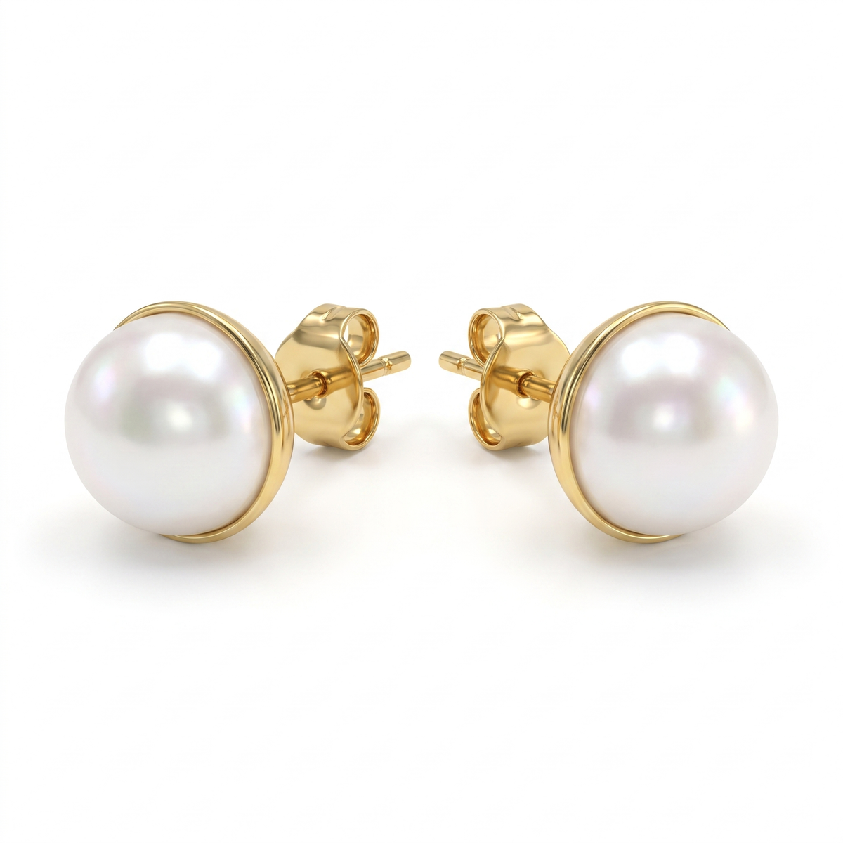 White Pearl Stud Earrings in Gold-Tone 925 Silver