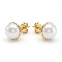 White Pearl Stud Earrings in Gold-Tone 925 Silver
