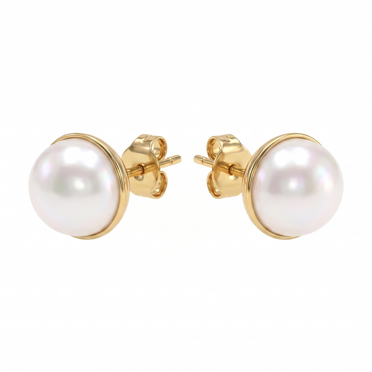 White Pearl Stud Earrings in Gold-Tone 925 Silver