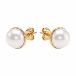 White Pearl Stud Earrings in Gold-Tone 925 Silver