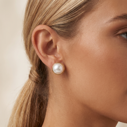 White Pearl Stud Earrings in Gold-Tone 925 Silver