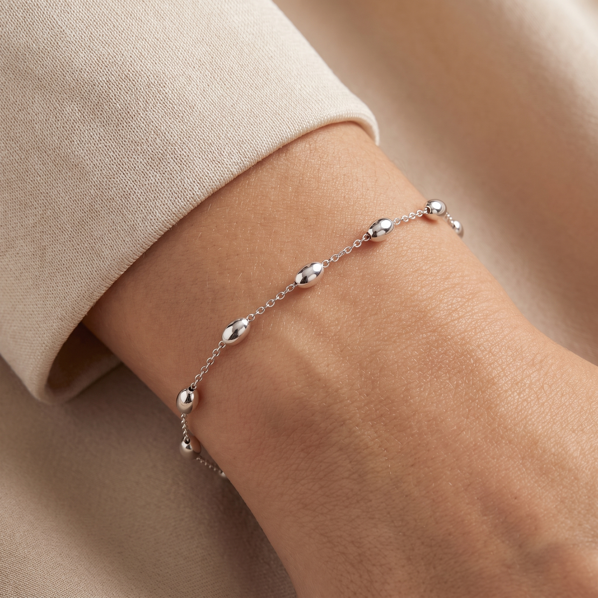 American Diamond Station Chain Bracelet in 925 Sterling Silver