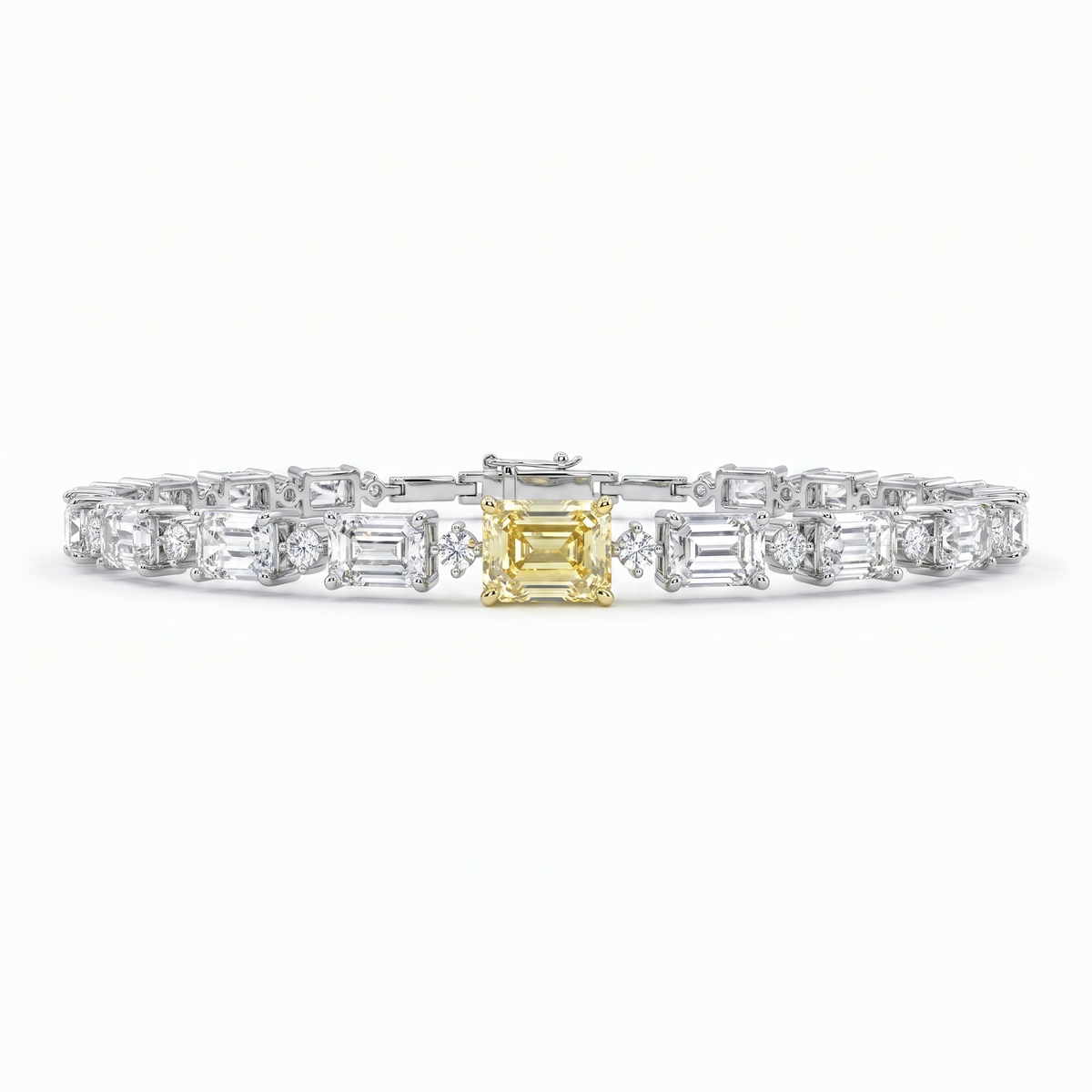 American Diamond Tennis Bracelet with Yellow Emerald-Cut Center Stone in 925 Sterling Silver Main image