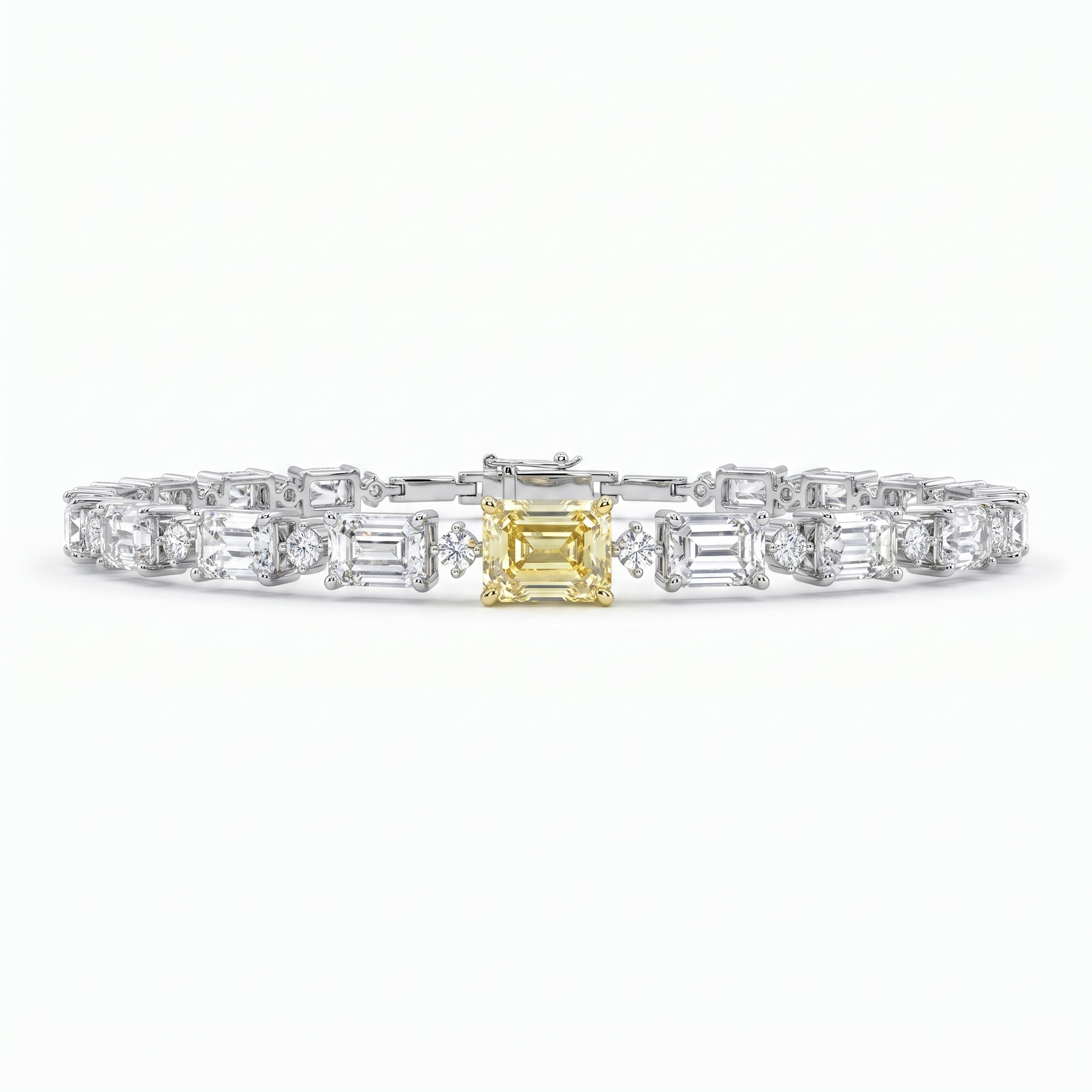 American Diamond Tennis Bracelet with Yellow Emerald-Cut Center Stone in 925 Sterling Silver