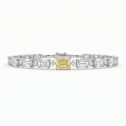 American Diamond Tennis Bracelet with Yellow Emerald-Cut Center Stone in 925 Sterling Silver