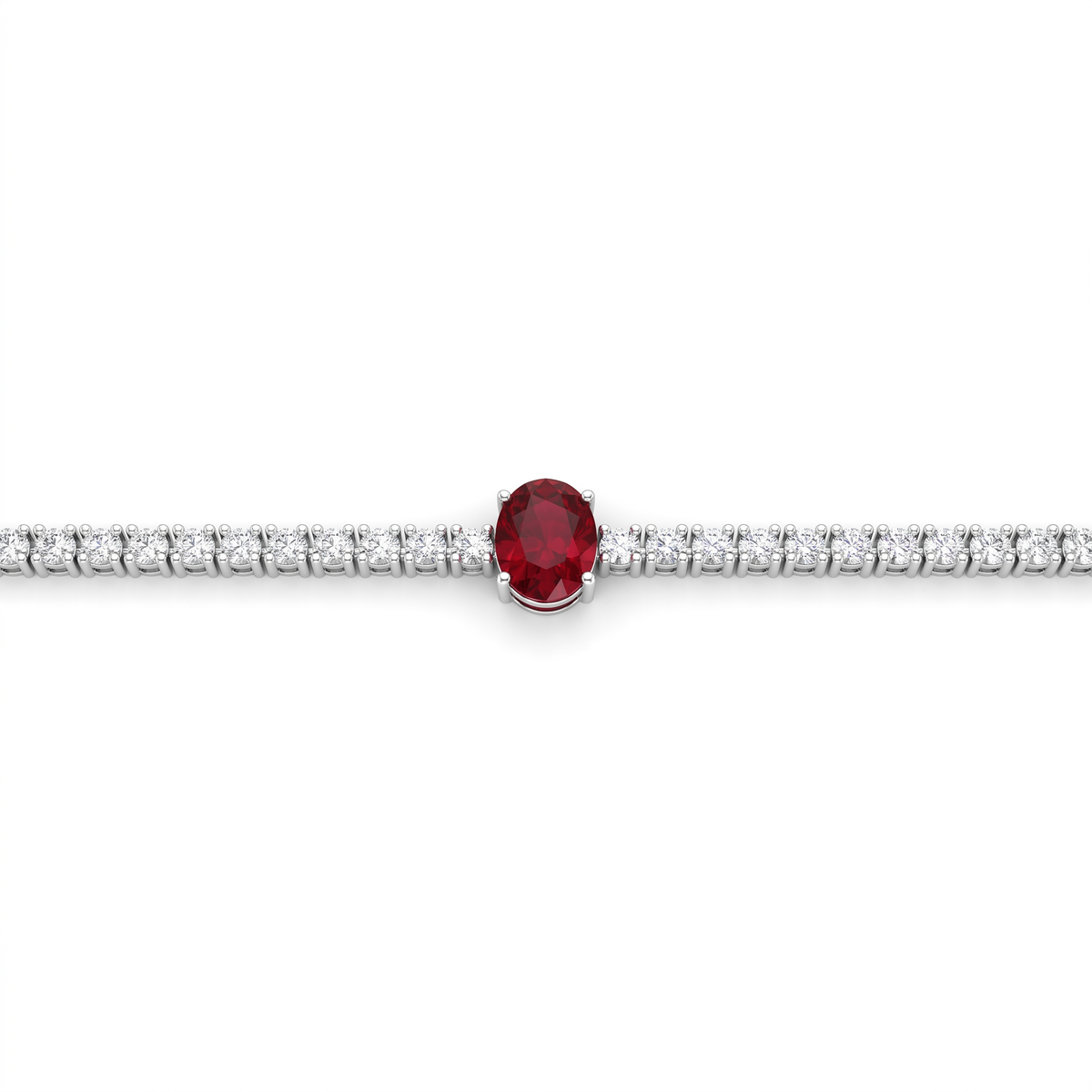 American Diamond Tennis Bracelet with Red Oval Center Stone in 925 Sterling Silver