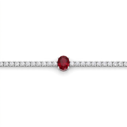 American Diamond Tennis Bracelet with Red Oval Center Stone in 925 Sterling Silver