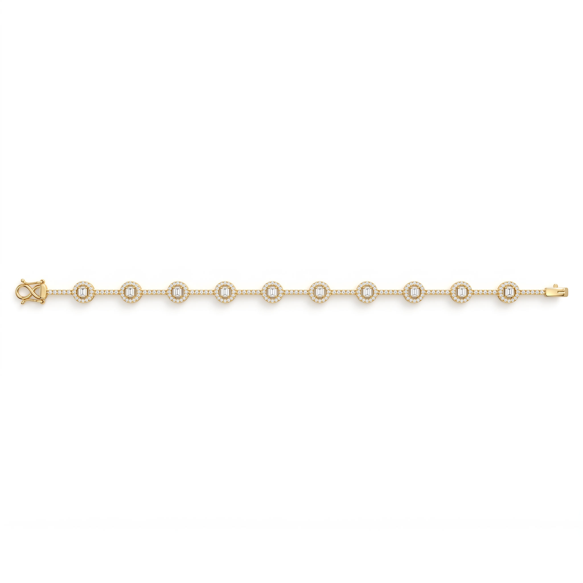 American Diamond Bezel Station Bracelet in Yellow-Tone 925 Sterling Silver