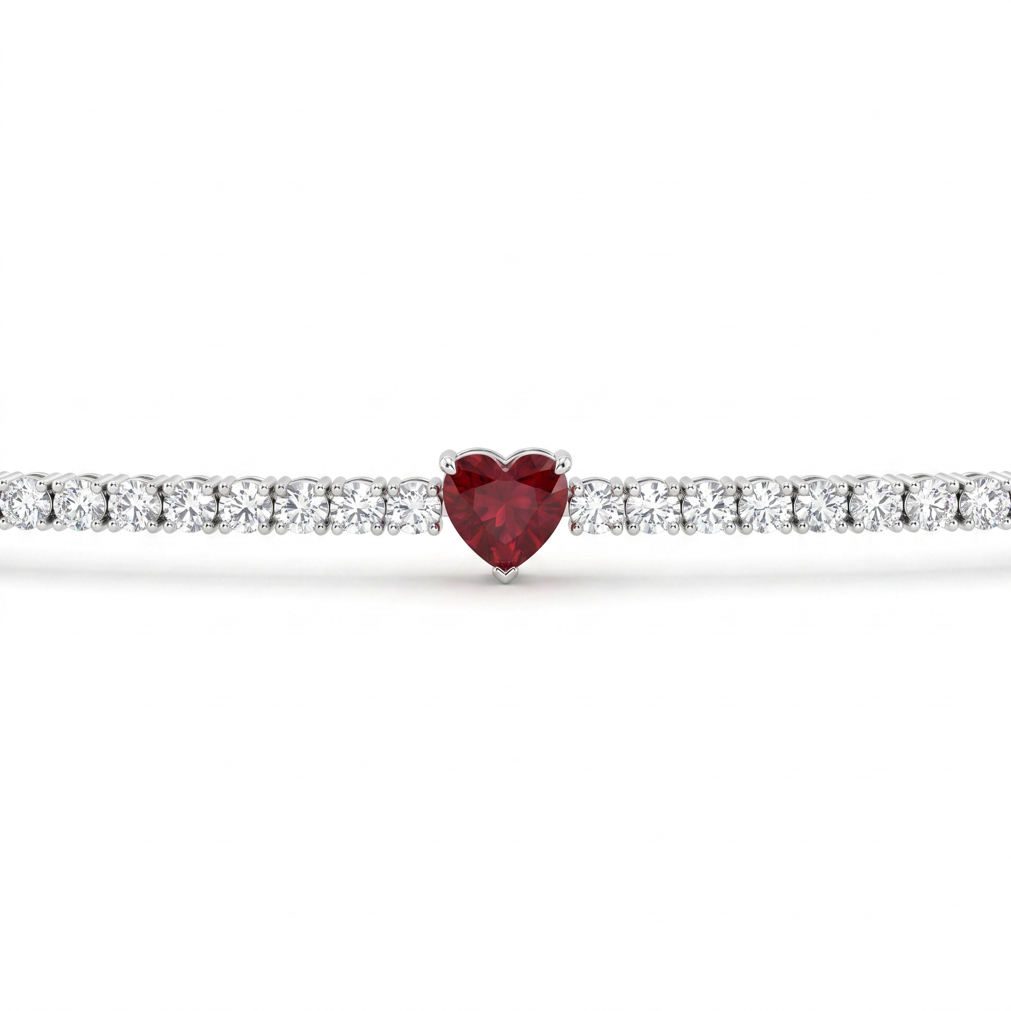 American Diamond Tennis Bracelet with Red Heart Center in 925 Sterling Silver Secondary image