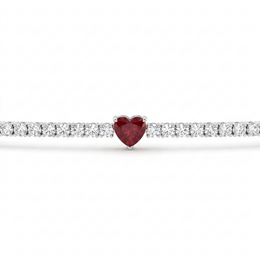 American Diamond Tennis Bracelet with Red Heart Center in 925 Sterling Silver