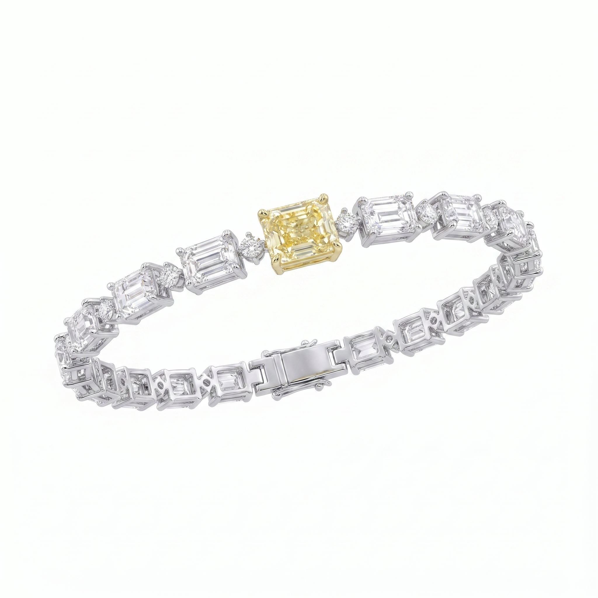 American Diamond Tennis Bracelet with Yellow Emerald-Cut Center Stone in 925 Sterling Silver Secondary image