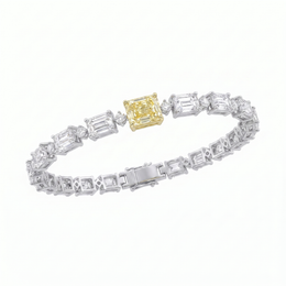 American Diamond Tennis Bracelet with Yellow Emerald-Cut Center Stone in 925 Sterling Silver