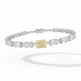American Diamond Tennis Bracelet with Yellow Emerald-Cut Center Stone in 925 Sterling Silver