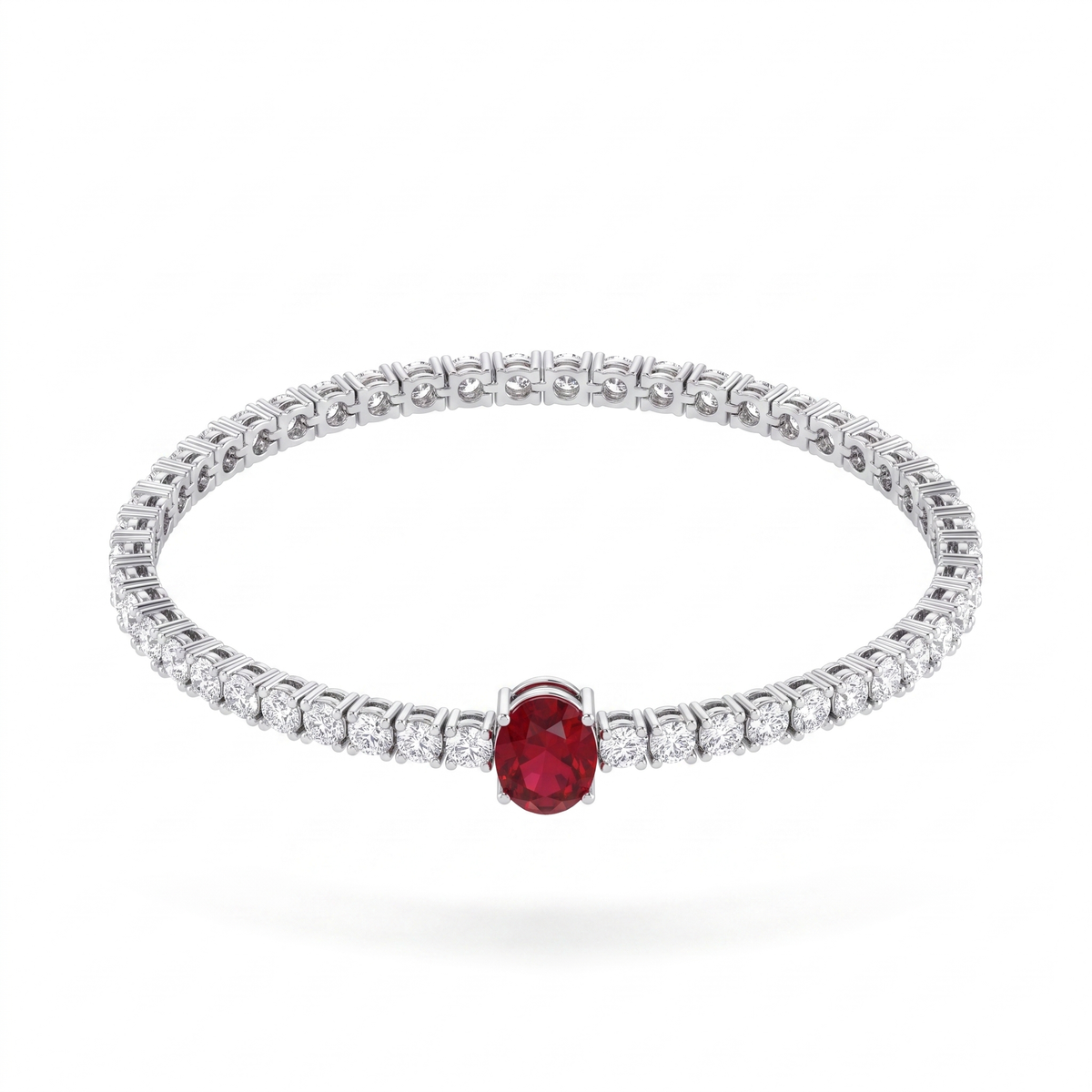 American Diamond Tennis Bracelet with Red Oval Center Stone in 925 Sterling Silver Main image