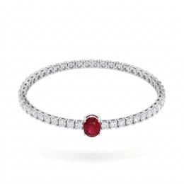 American Diamond Tennis Bracelet with Red Oval Center Stone in 925 Sterling Silver